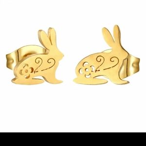 Bunny rabbit Stud earrings real gold stainless steel New Easter